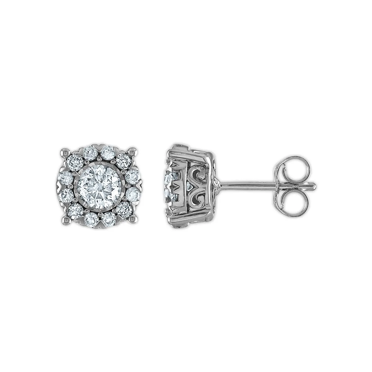 1 CTW Diamond Halo Stud Earrings in 14KT White Gold