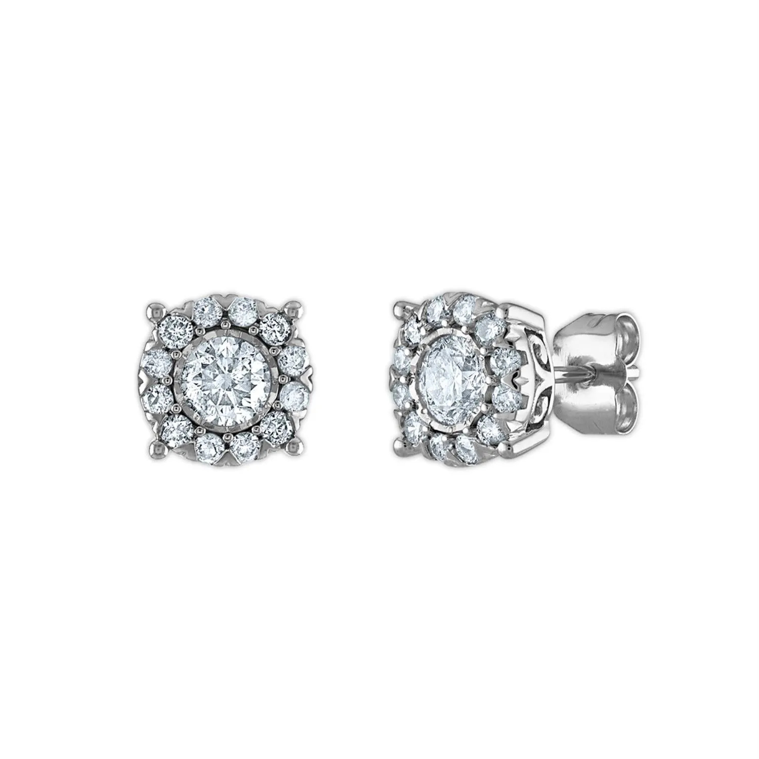 1 CTW Diamond Halo Stud Earrings in 14KT White Gold