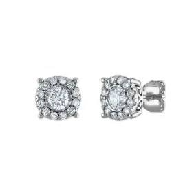 1 CTW Diamond Halo Stud Earrings in 14KT White Gold