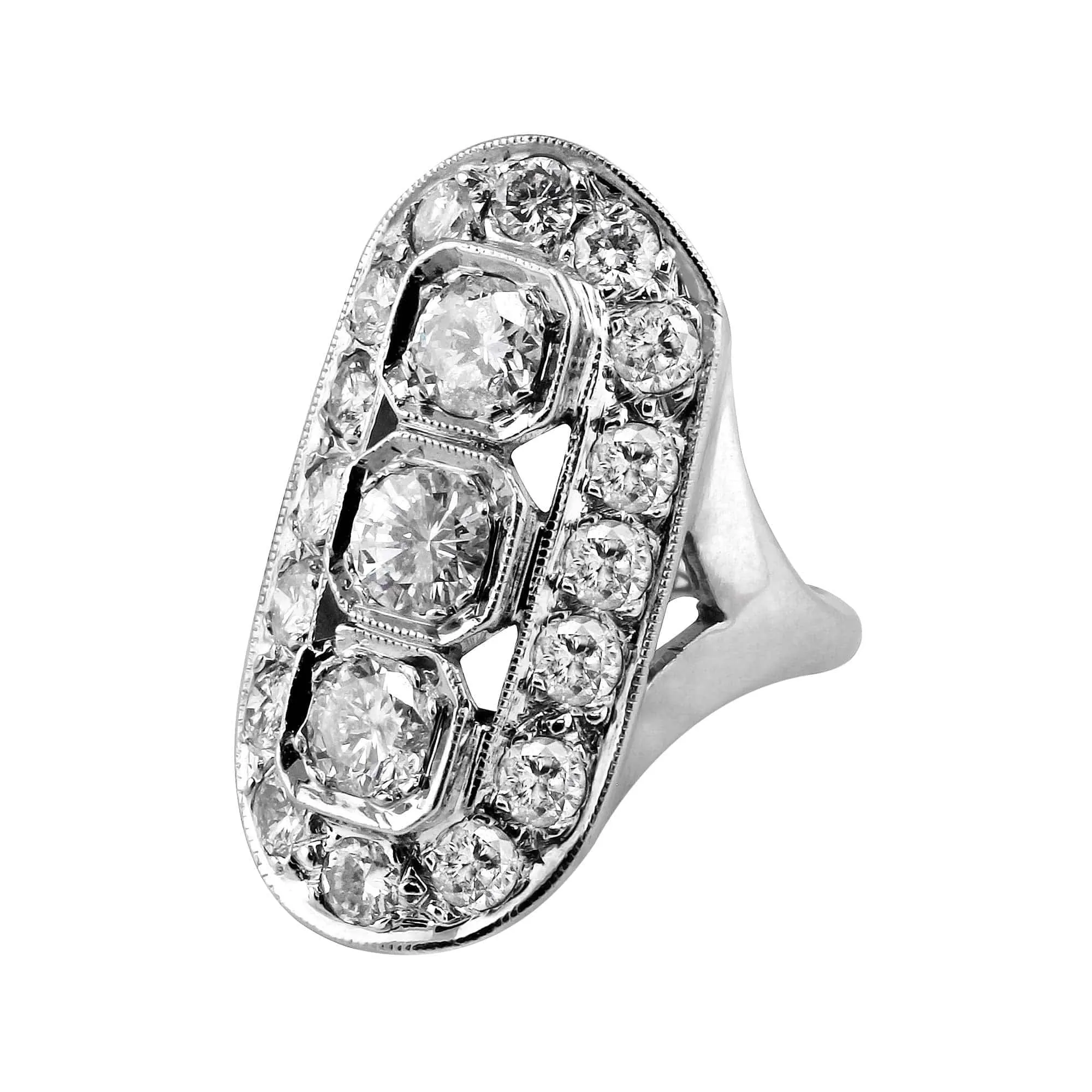 14k White Gold Art Deco Diamond Panel Ring