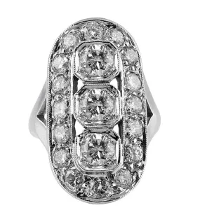 14k White Gold Art Deco Diamond Panel Ring