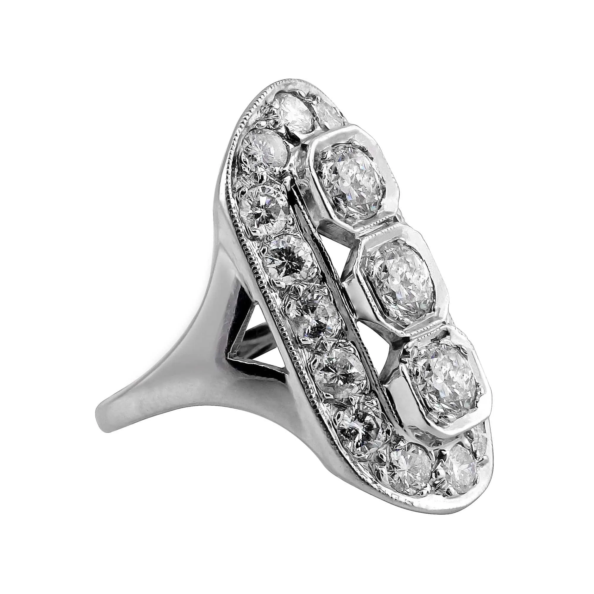 14k White Gold Art Deco Diamond Panel Ring