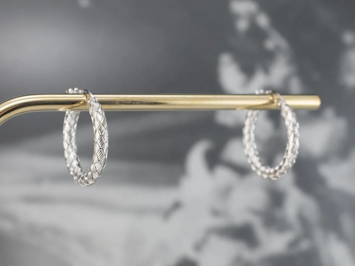 18K White Gold Woven Hoop Earrings