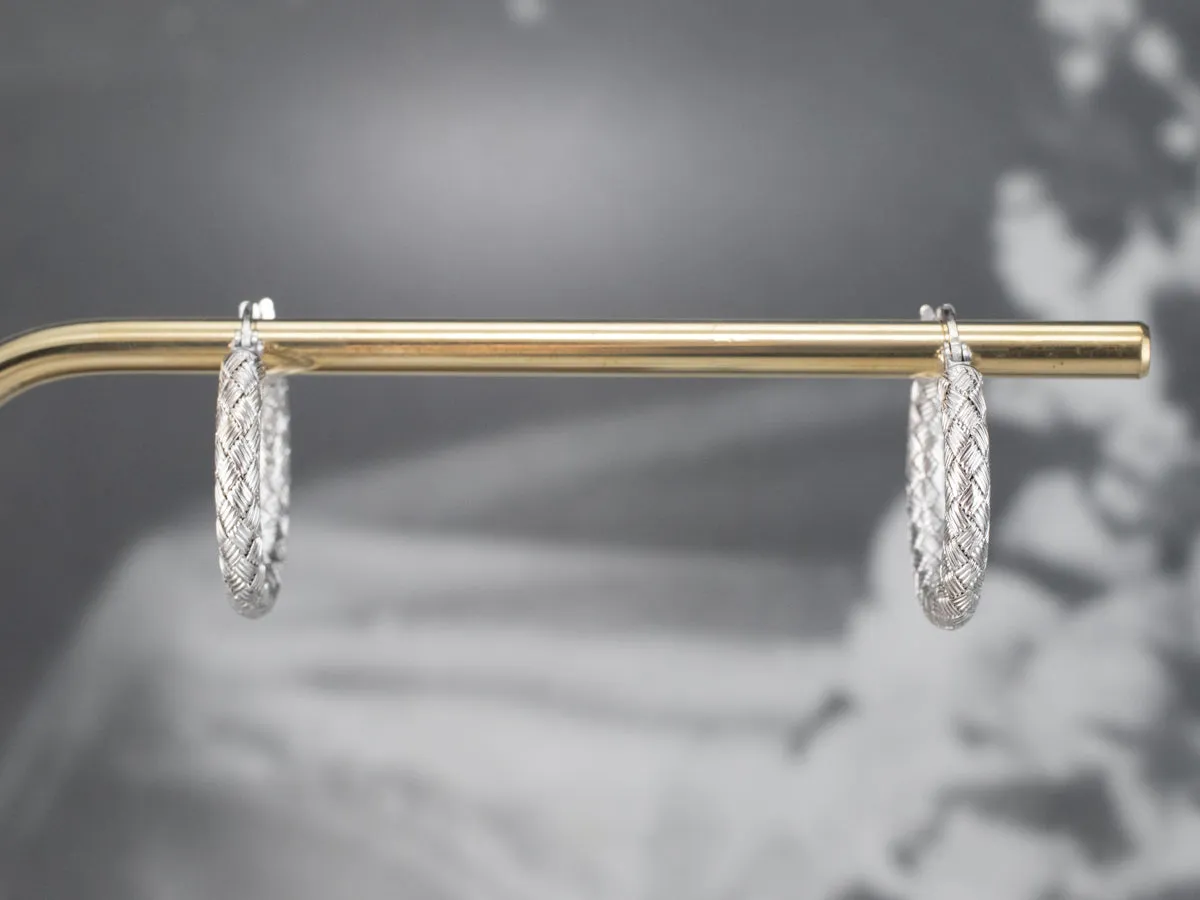 18K White Gold Woven Hoop Earrings