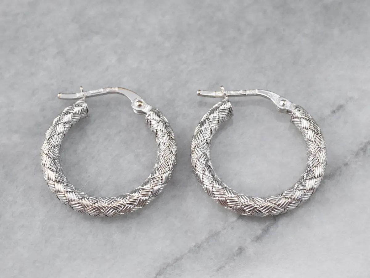 18K White Gold Woven Hoop Earrings