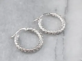 18K White Gold Woven Hoop Earrings