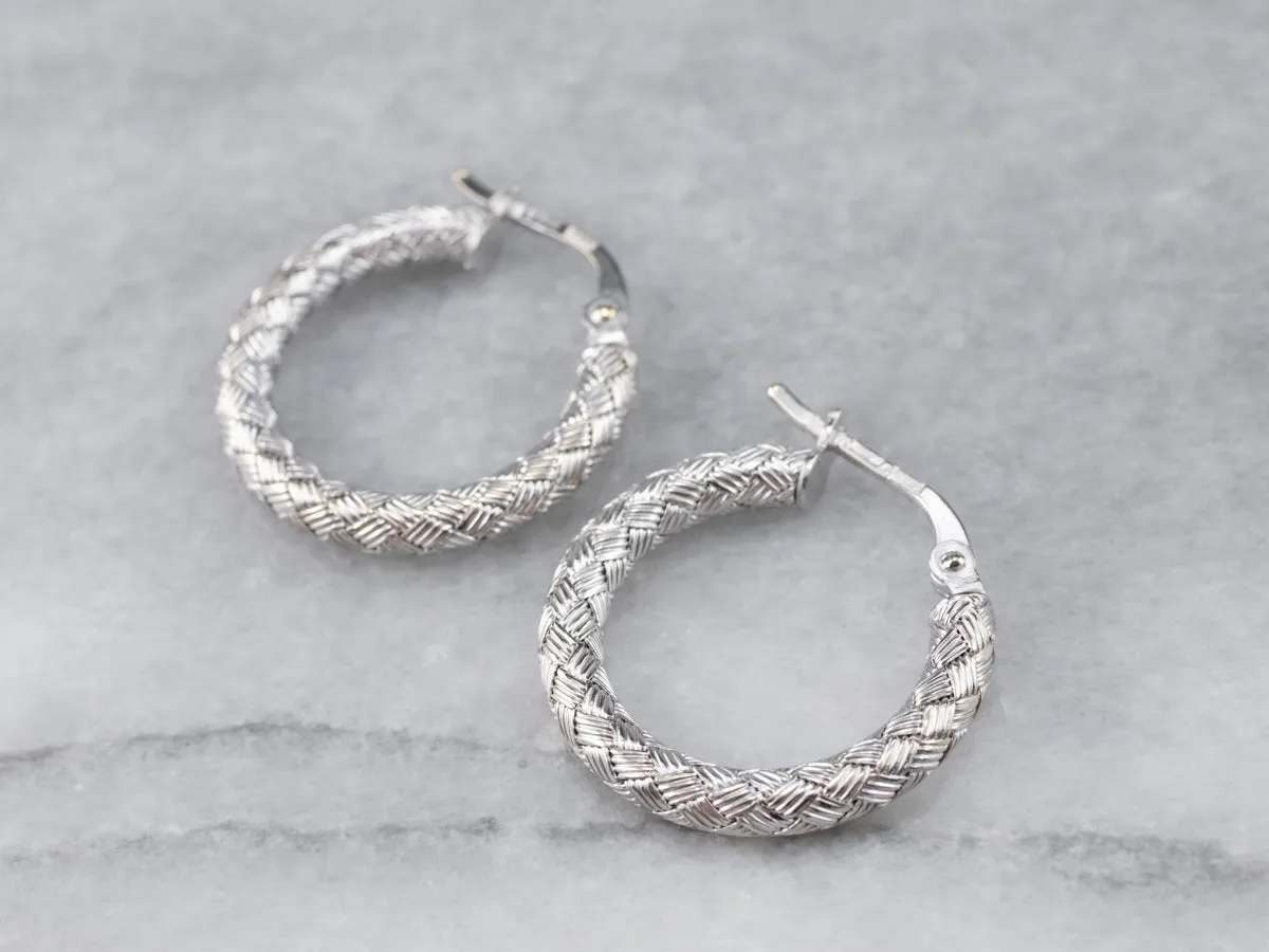 18K White Gold Woven Hoop Earrings