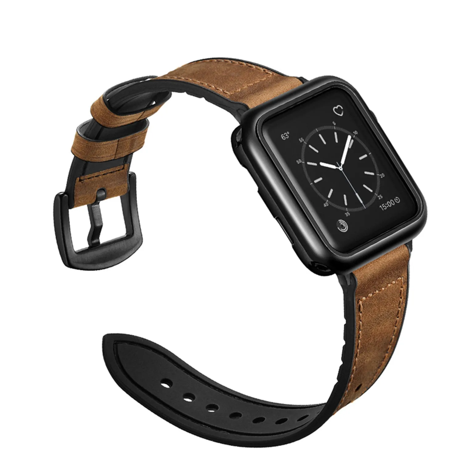 42mm Light Brown Leather Luxury Watchband And Protective Case Compatible For Use With The Apple Watch®