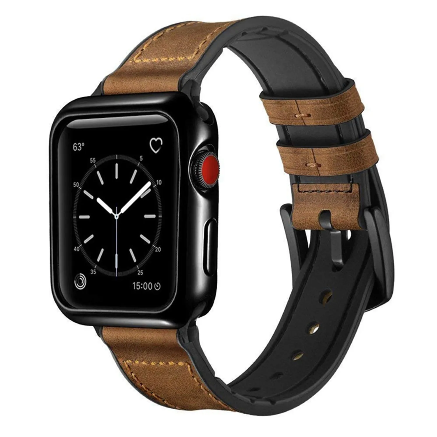 42mm Light Brown Leather Luxury Watchband And Protective Case Compatible For Use With The Apple Watch®