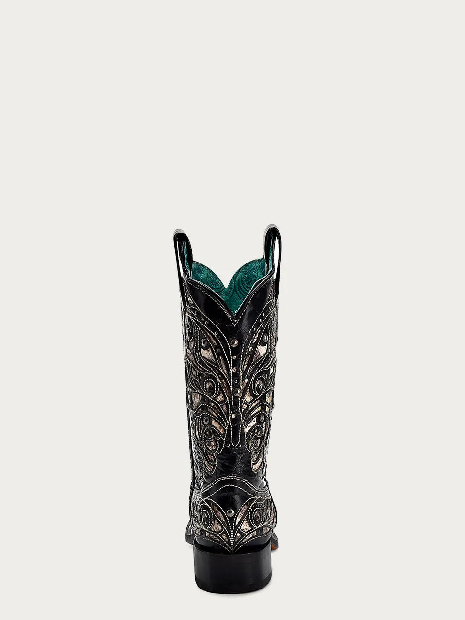 A4133 - WOMEN'S PYTHON INLAY BLACK SQUARE TOE COWBOY BOOT