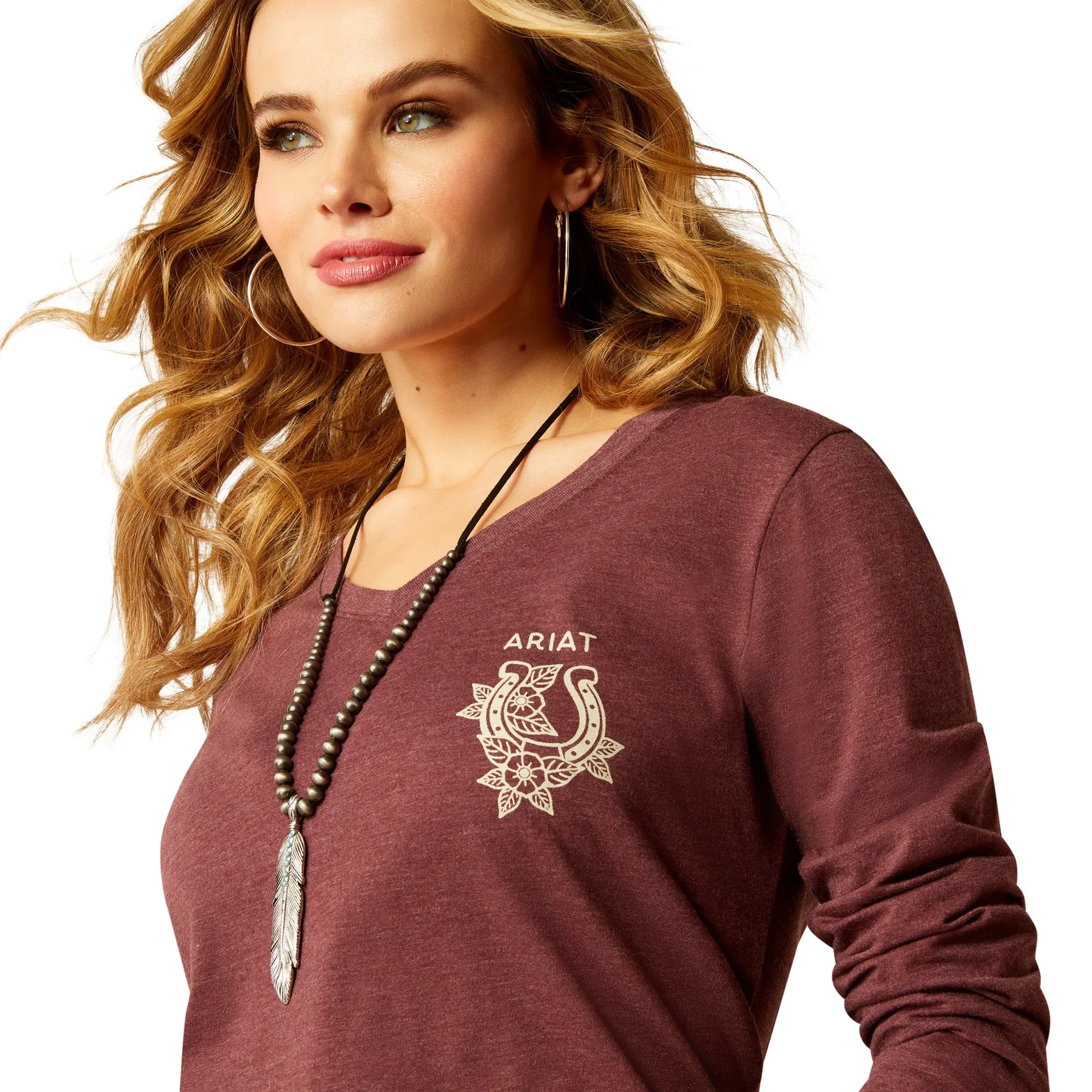 Ariat Ladies Fine Boots & Denim Maroon Heather T-Shirt 10052541