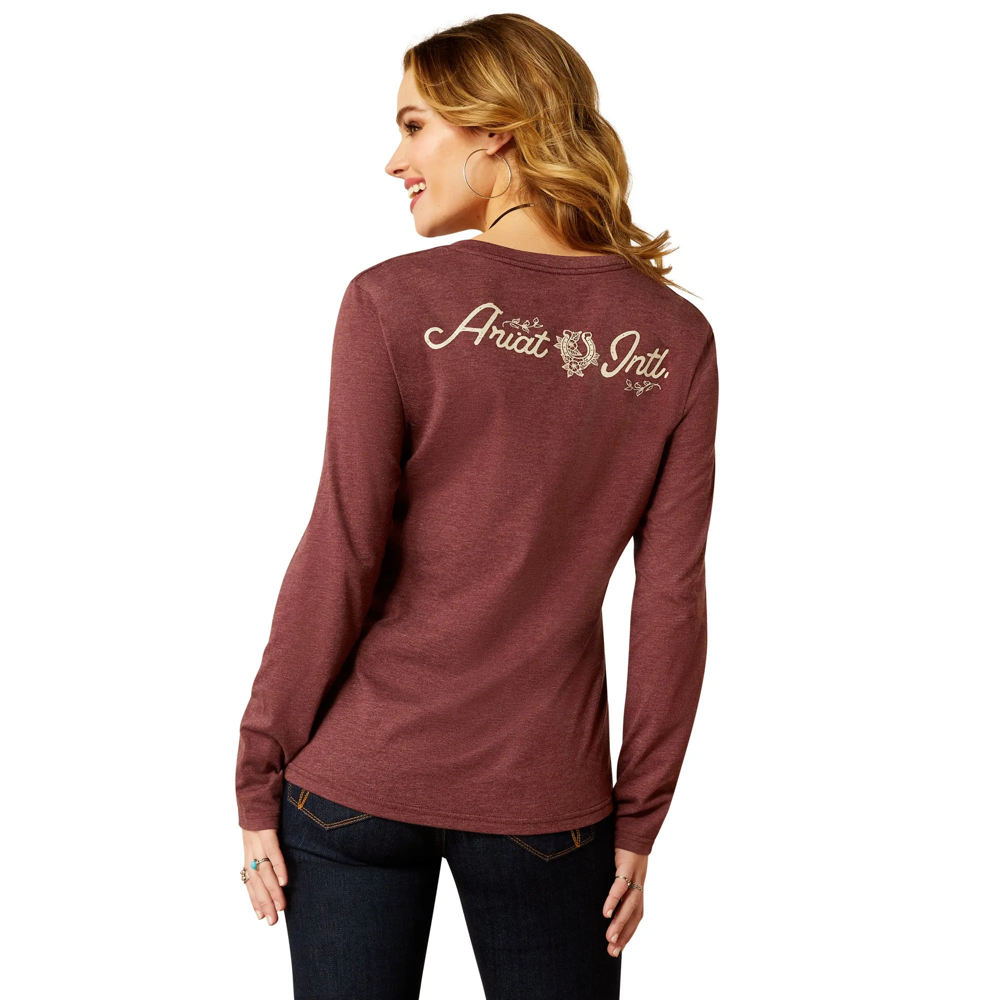 Ariat Ladies Fine Boots & Denim Maroon Heather T-Shirt 10052541