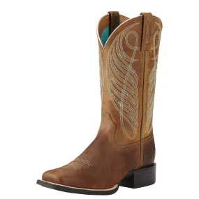 Ariat Ladies Round Up Wide Square Toe Powder Brown Boot 10018528