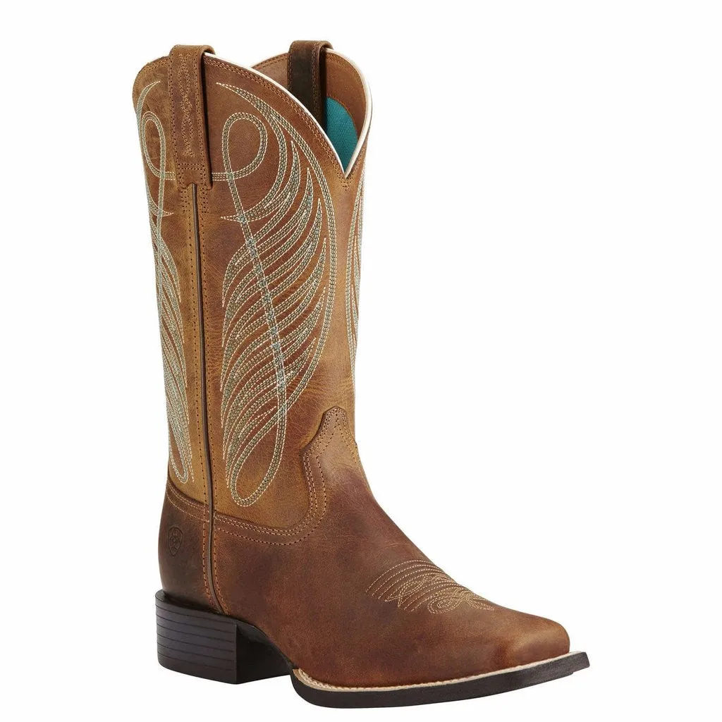 Ariat Ladies Round Up Wide Square Toe Powder Brown Boot 10018528