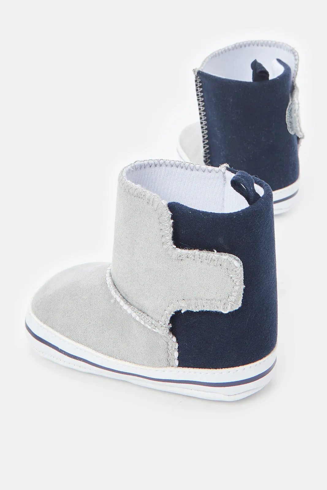 Babies Grey And Navy Pram Booties