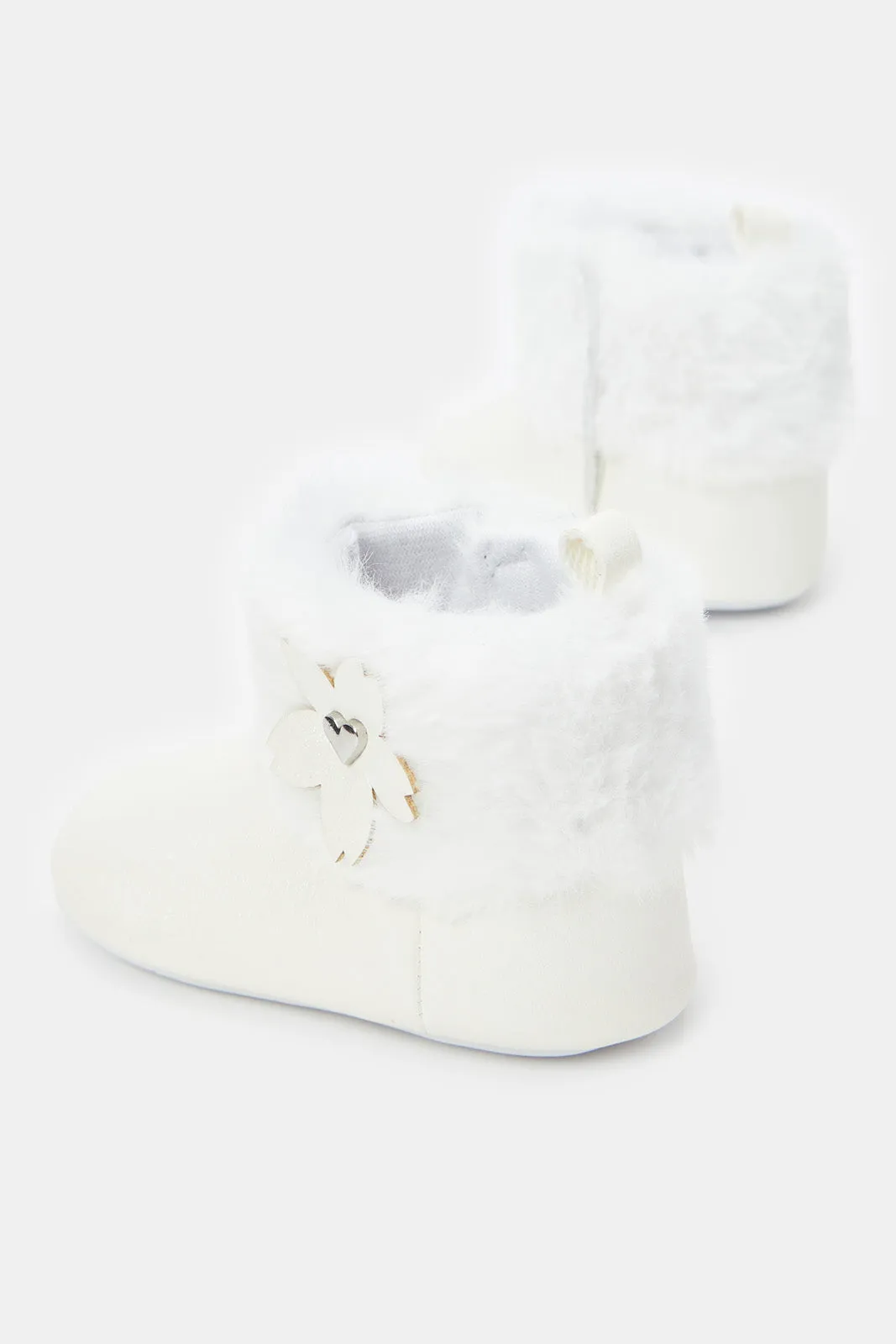 Babies White Faux Fur Pram Booties