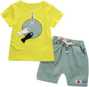 BABY TODDLER BOYS SUMMER CLOTHES OUTFITS CARTOON T-SHIRT AND SHORTS SET