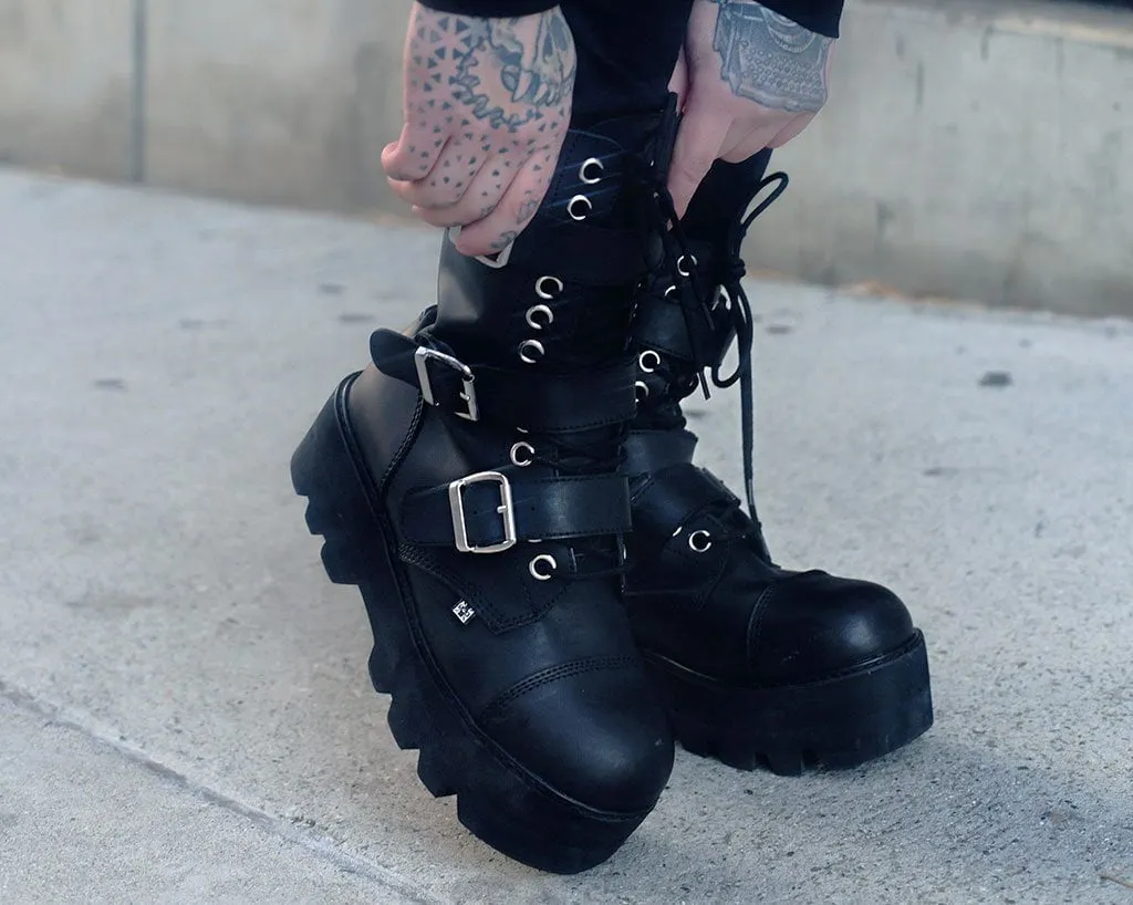 Black 12-Eye 3-Strap Dino Boot