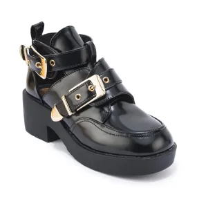 Black Hi-Shine Chunky Cut Out Anke Boots