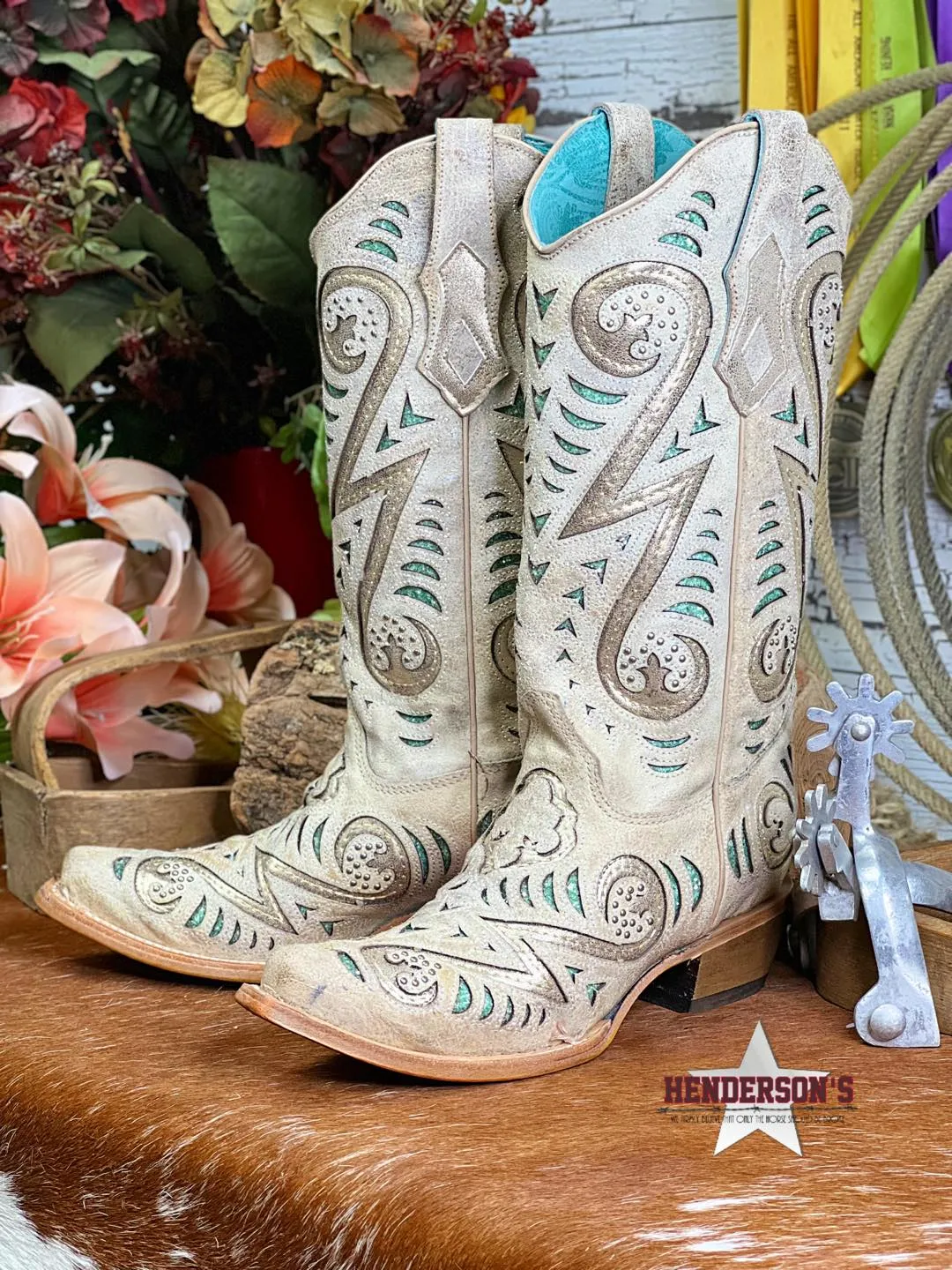 Bone W/Emerald Inlay Boots