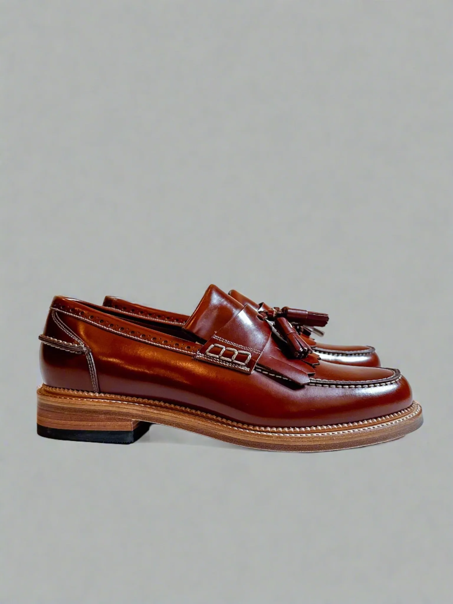 Bright Shoemakers, Fringe Loafer, Caramel Highshine (SAMPLE)