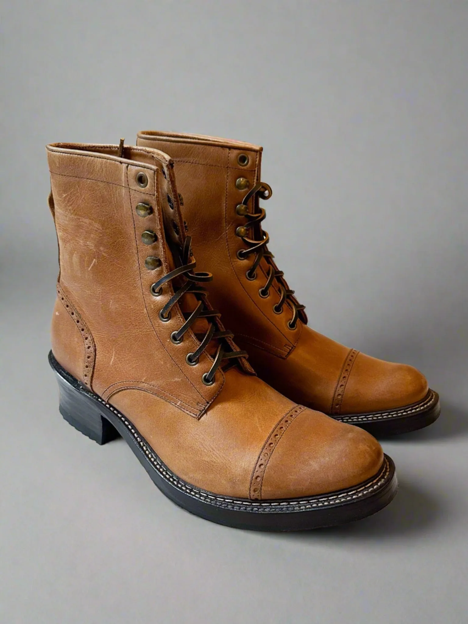 Bright Shoemakers, Hobo Lace Boot, Teak (SAMPLE 41)