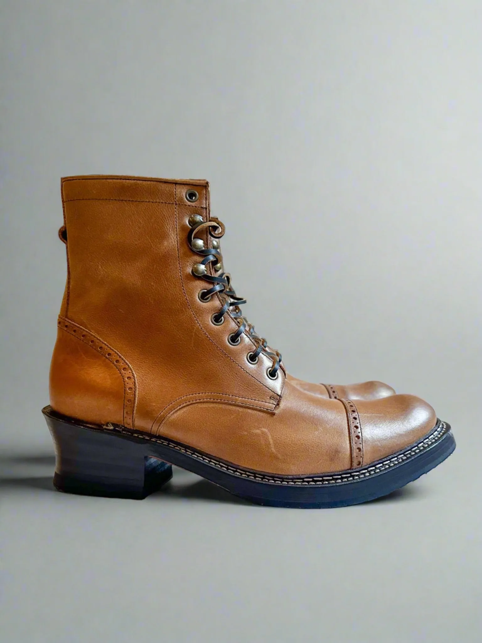 Bright Shoemakers, Hobo Lace Boot, Teak (SAMPLE 41)