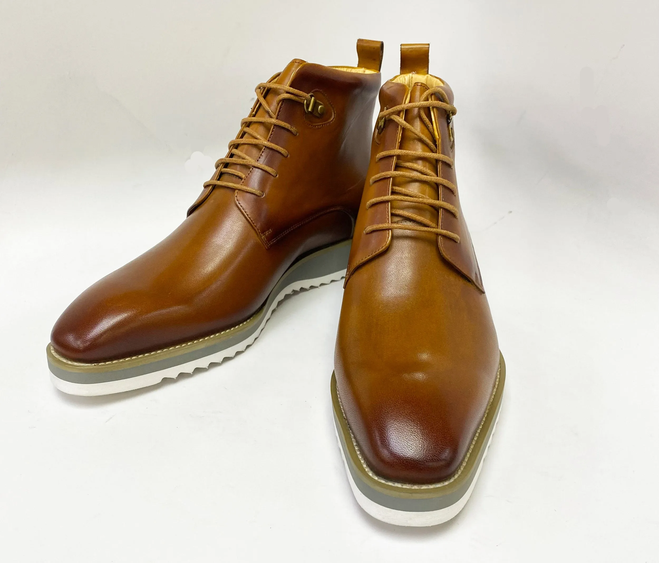 Burnished Calfskin Lace-Up Boot Cognac