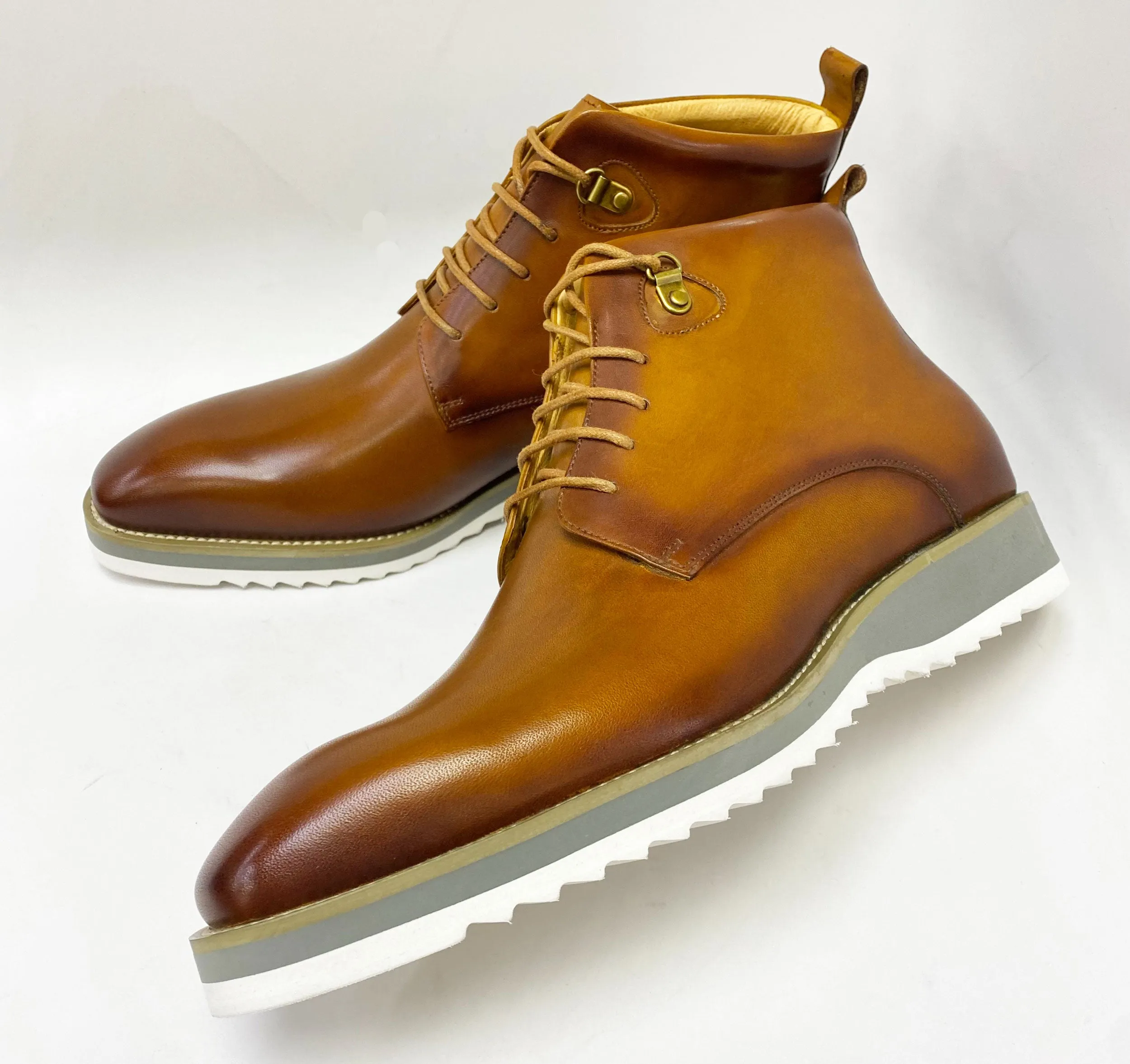 Burnished Calfskin Lace-Up Boot Cognac