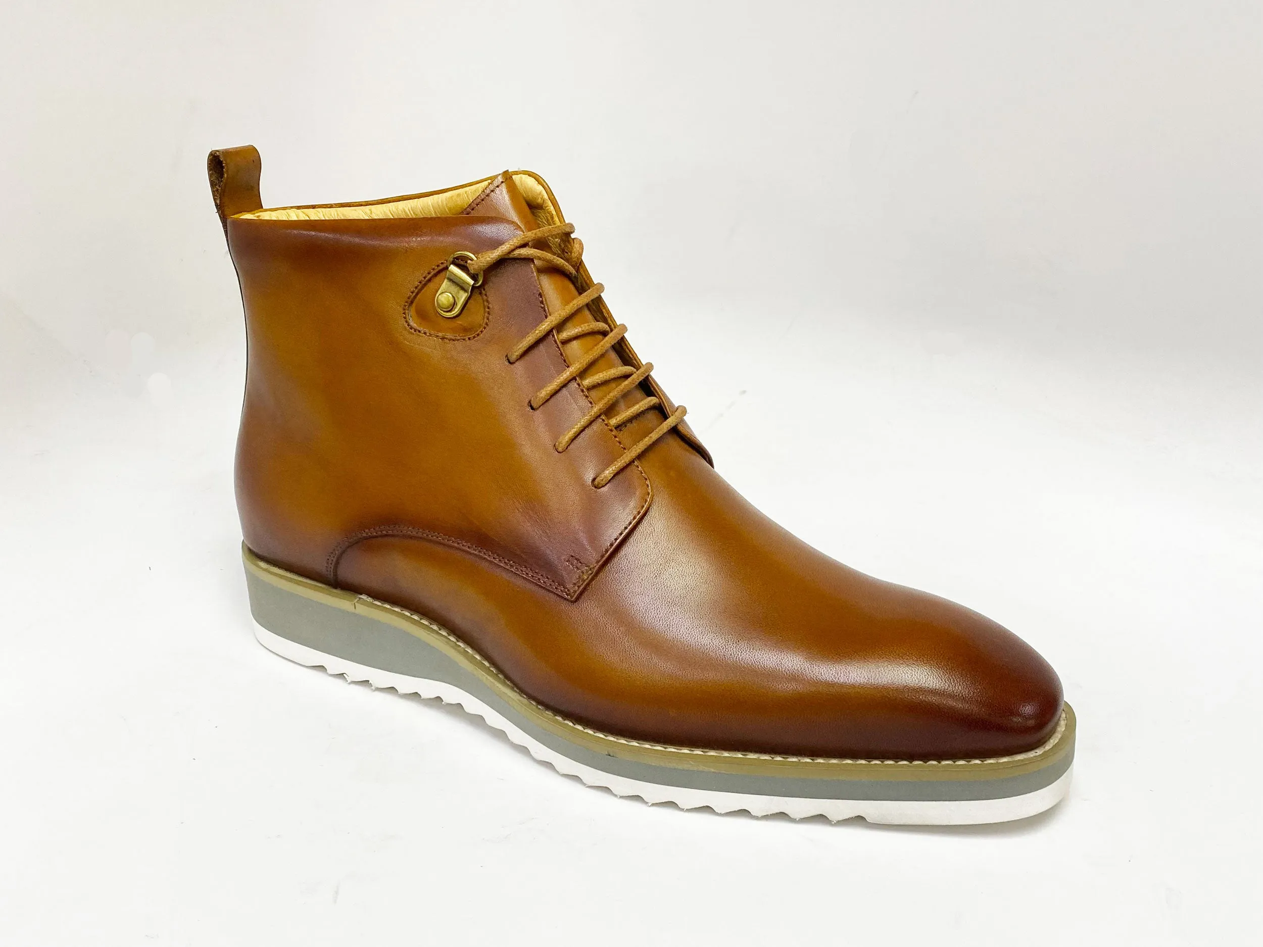 Burnished Calfskin Lace-Up Boot Cognac