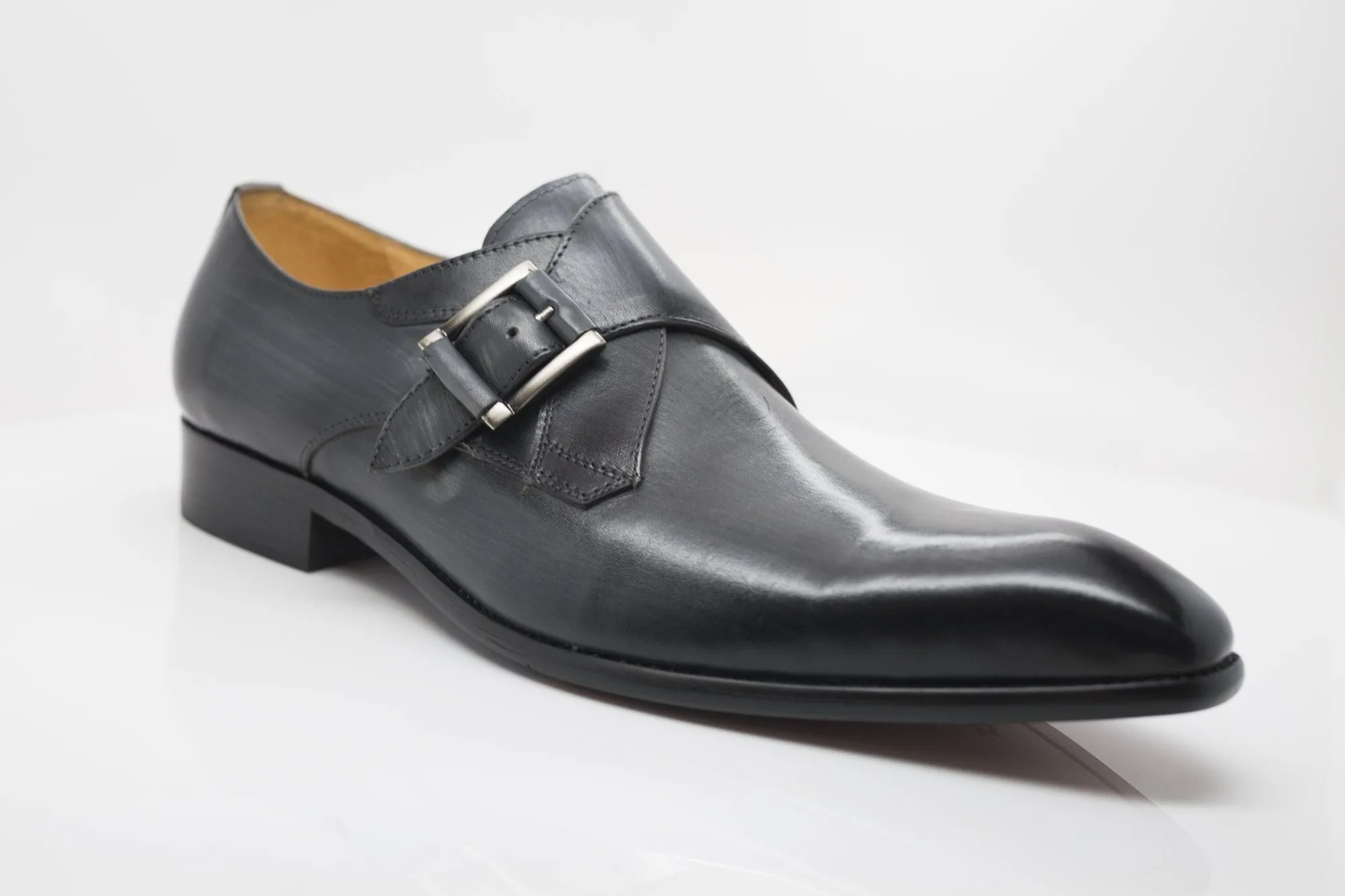 Burnished Calfskin Monkstrap Grey