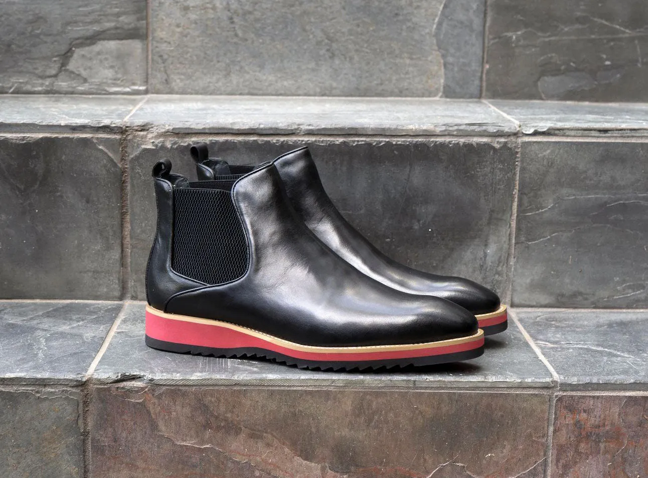 Burnished Calfskin Slip-On Boot Black