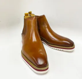 Burnished Calfskin Slip-On Boot Cognac/Red Sole