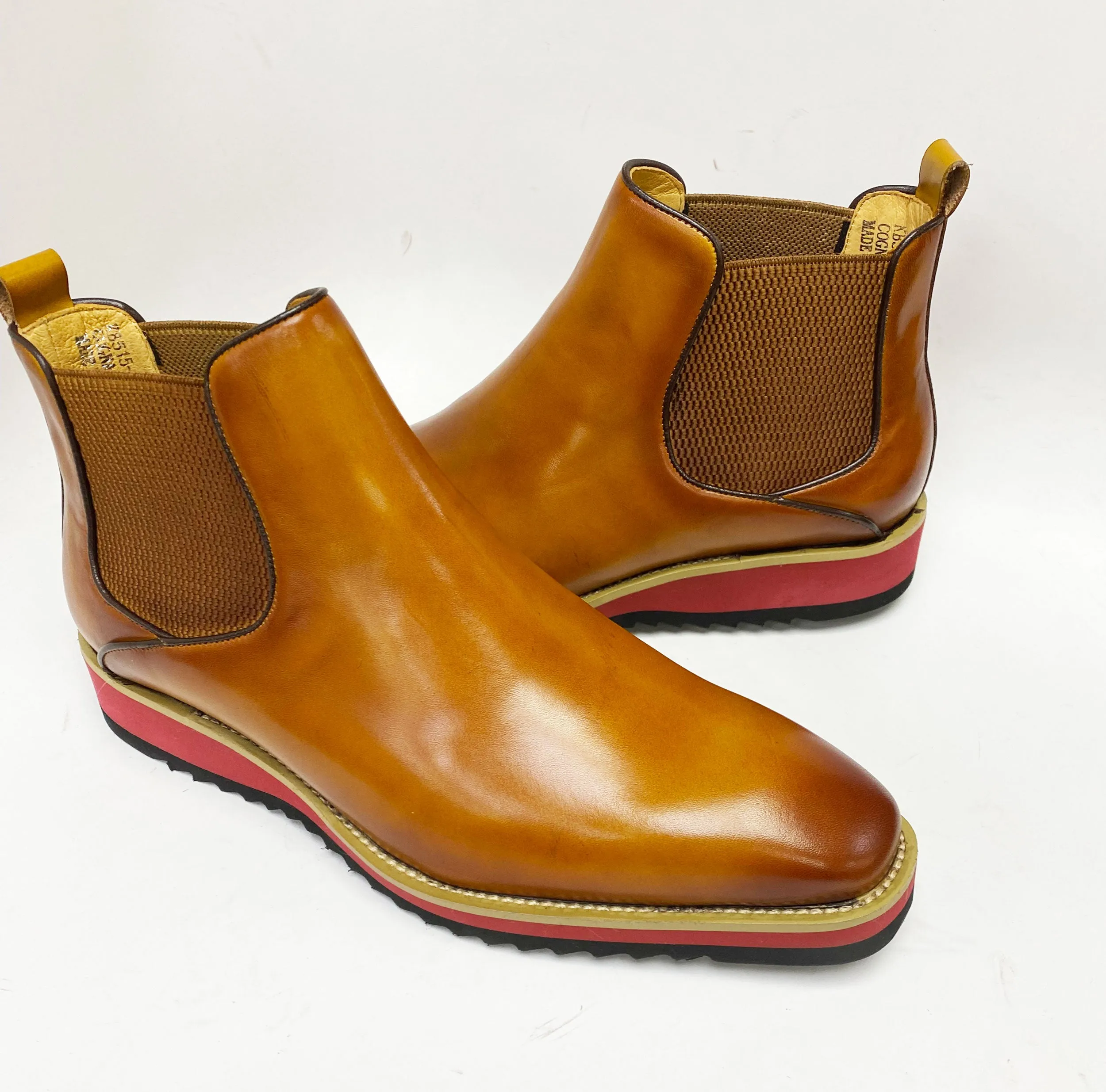 Burnished Calfskin Slip-On Boot Cognac/Red Sole