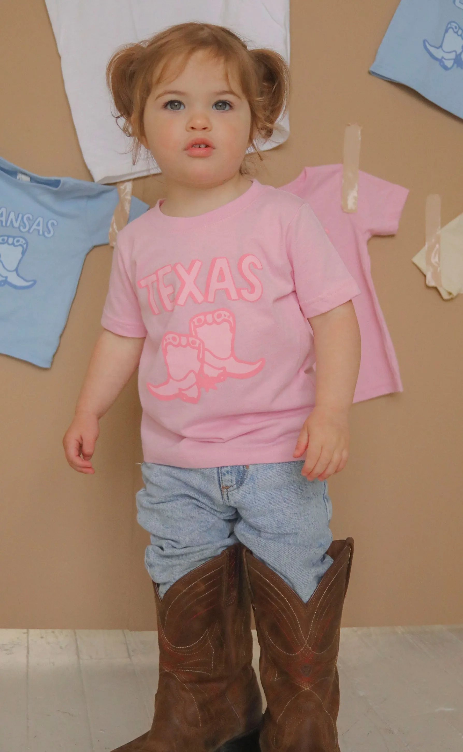 charlie southern: texas pink boots kids tee