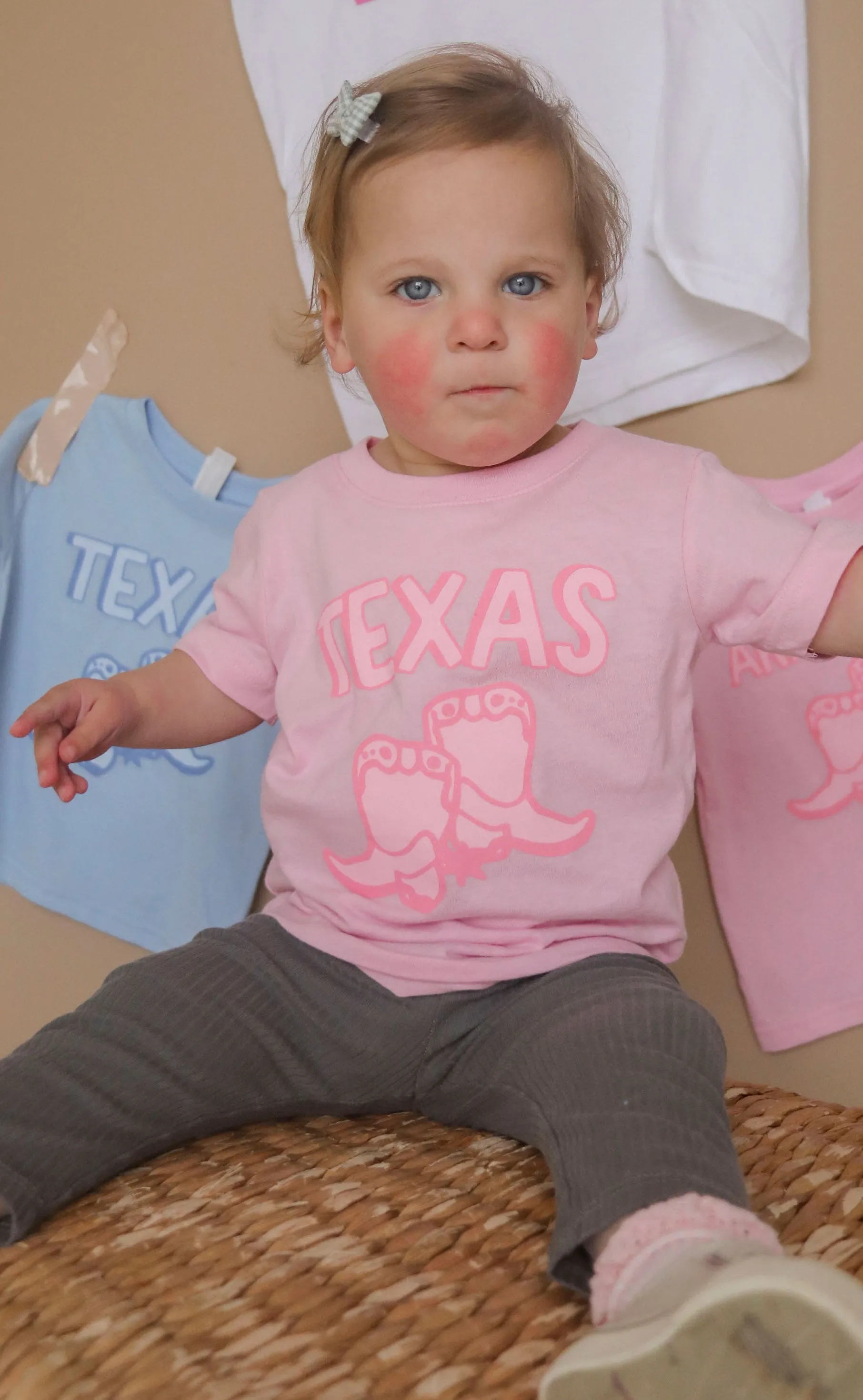 charlie southern: texas pink boots kids tee