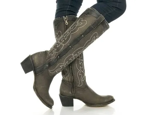 Corral C3791 Antiqued Black Tall Studded Ladies Western Boot