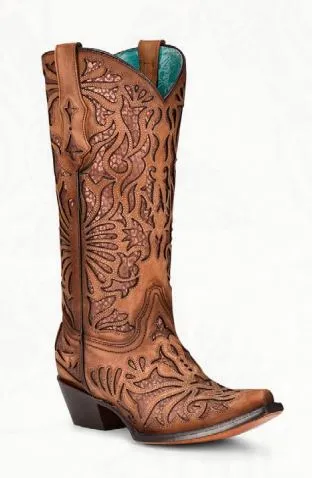 Corral C3813 Shedron Inlay Amber Ladies Cowboy Boots