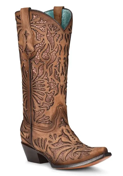 Corral C3813 Shedron Inlay Amber Ladies Cowboy Boots