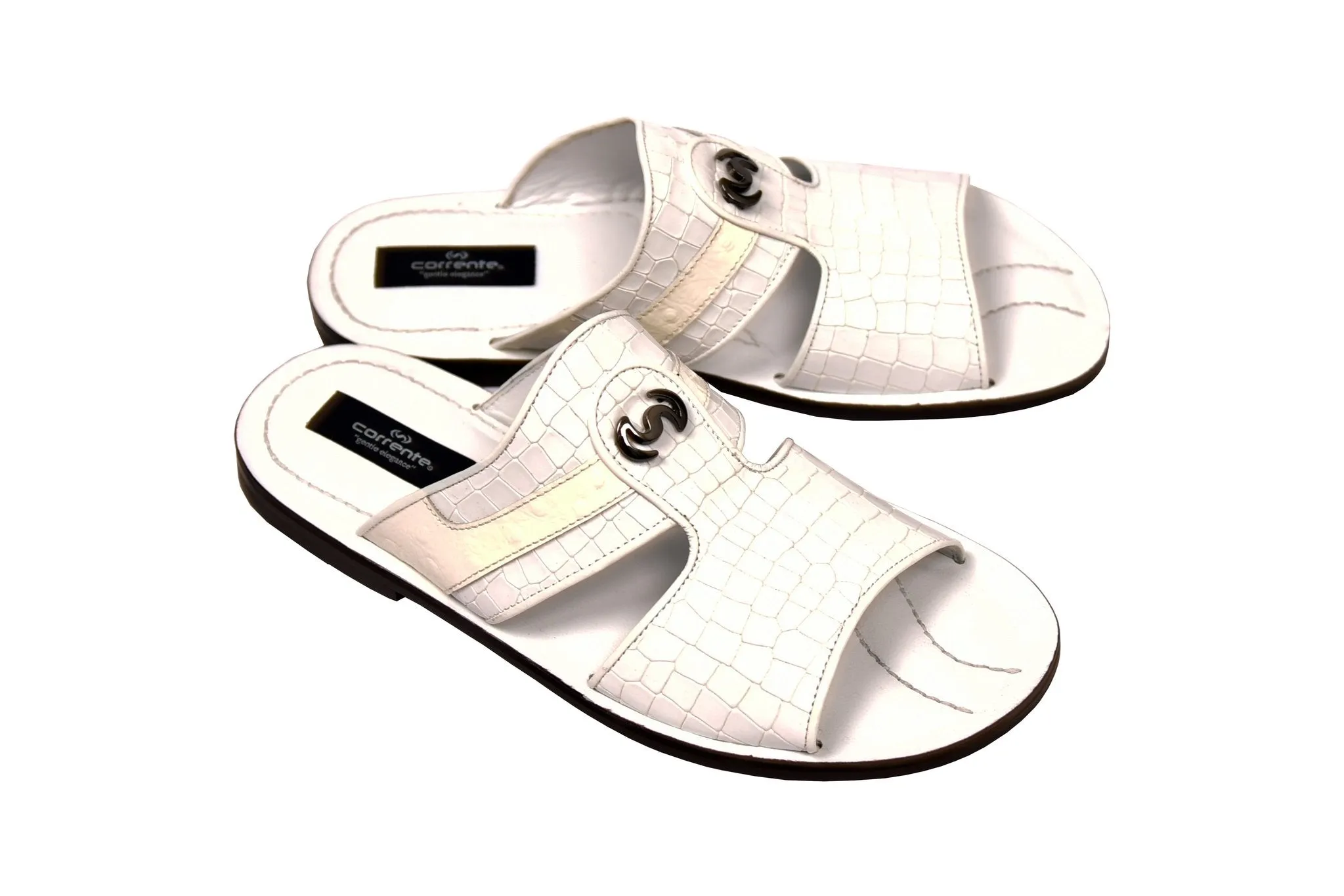 Corrente Crocodile Printed Calfskin Sandal White