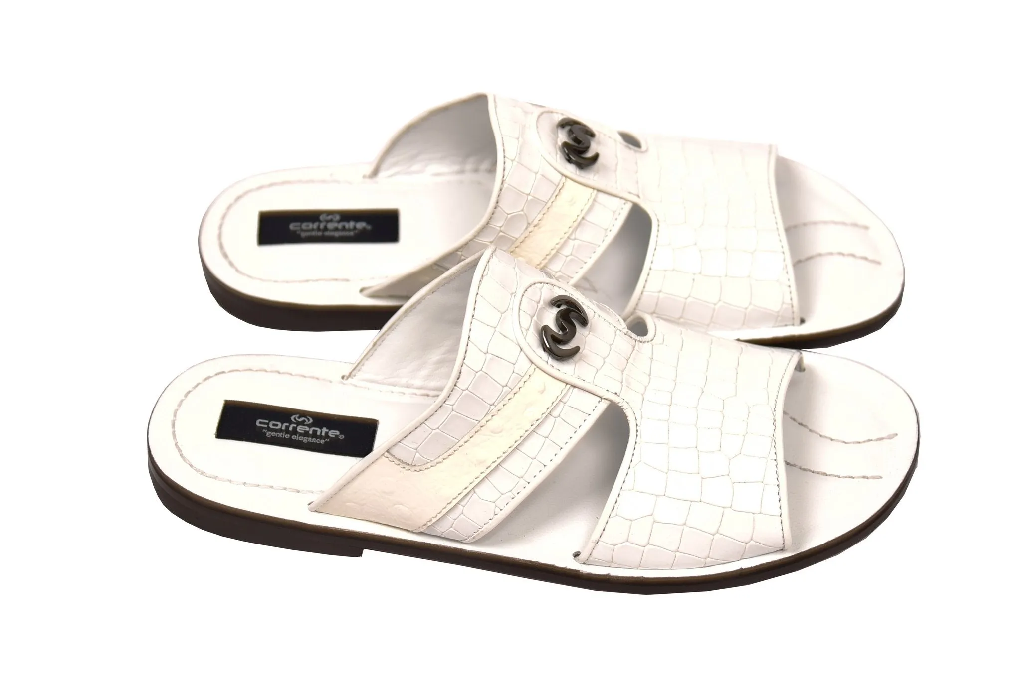 Corrente Crocodile Printed Calfskin Sandal White