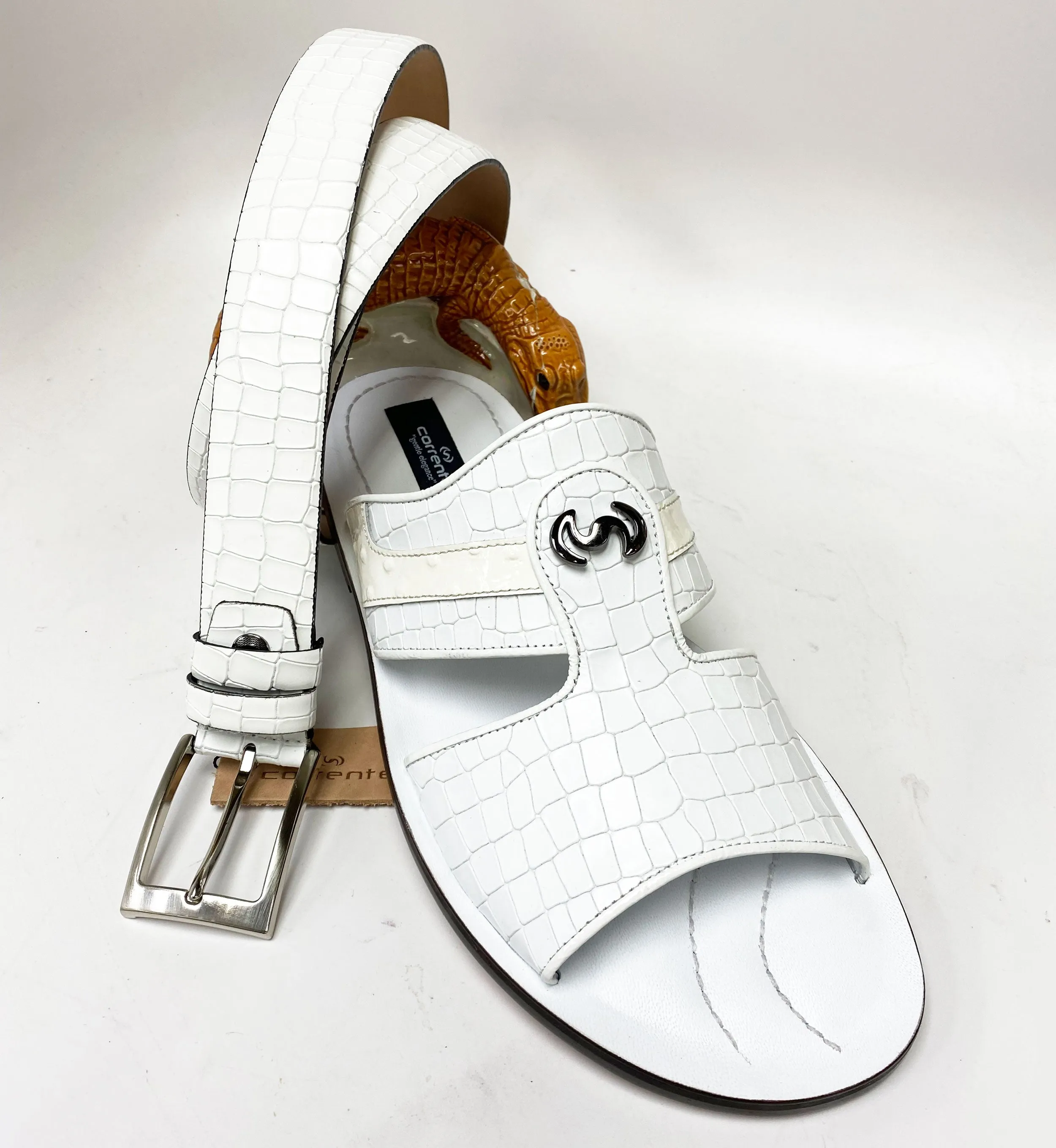 Corrente Crocodile Printed Calfskin Sandal White