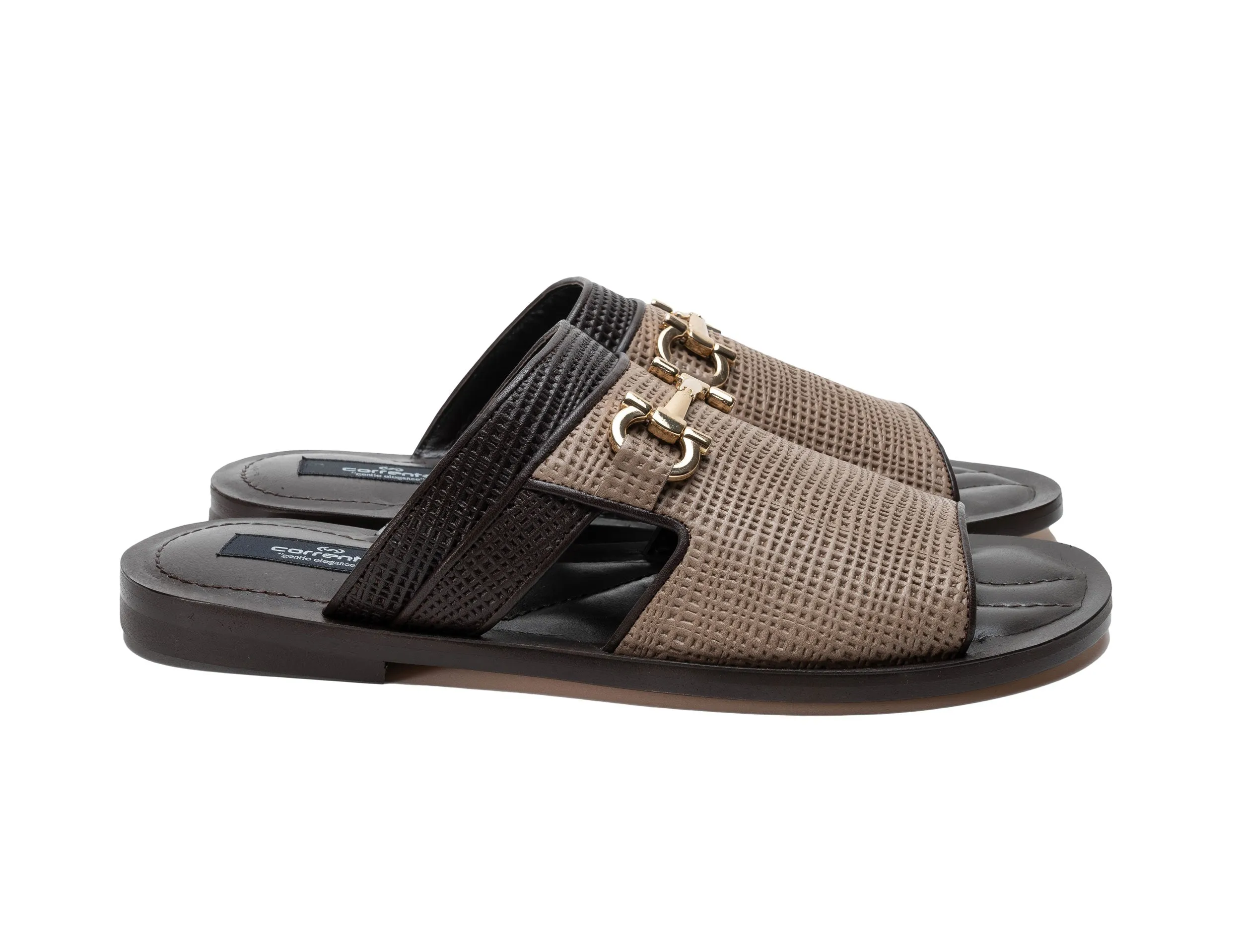 Corrente Perforated Calfskin Sandal Taupe