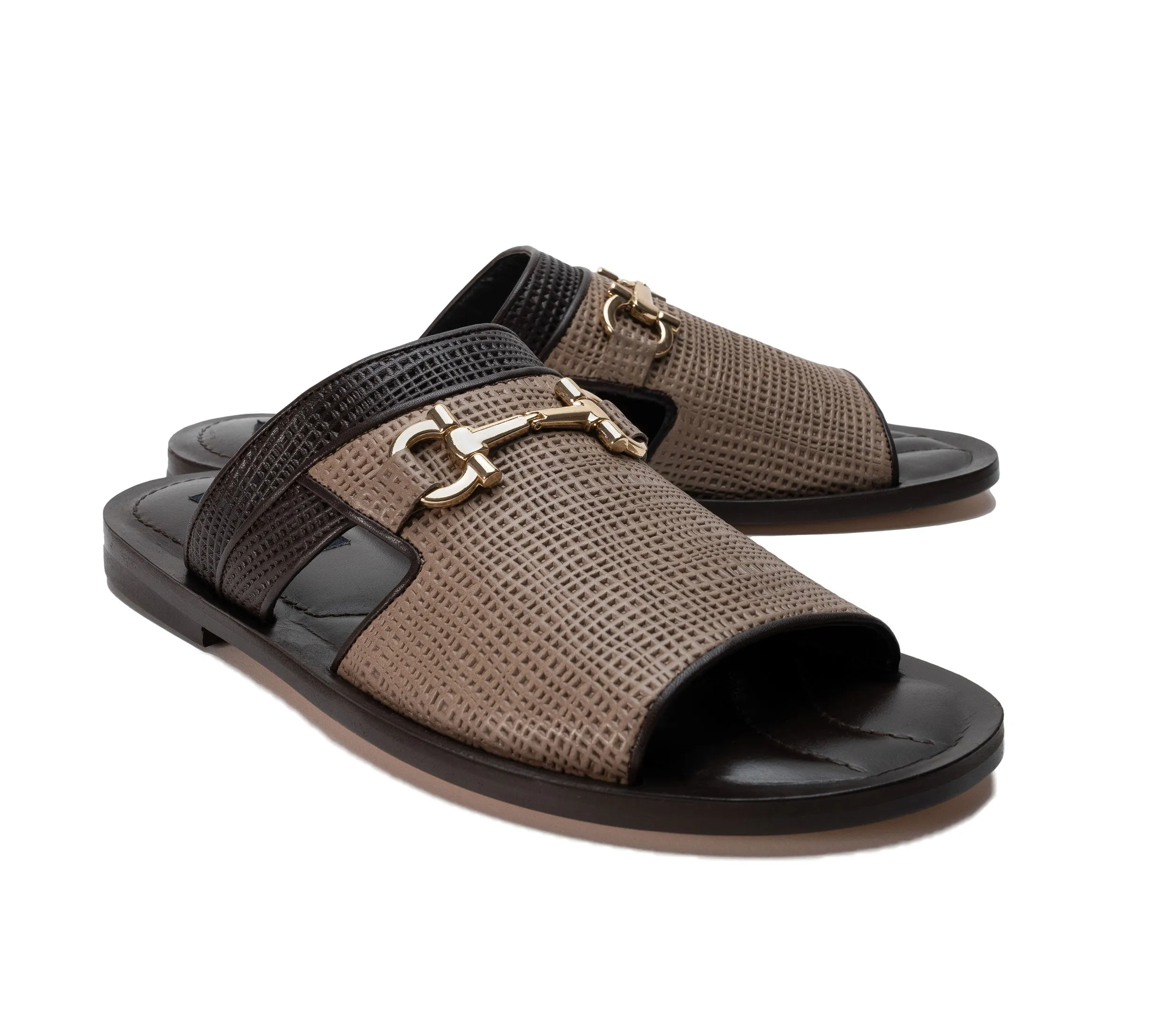 Corrente Perforated Calfskin Sandal Taupe