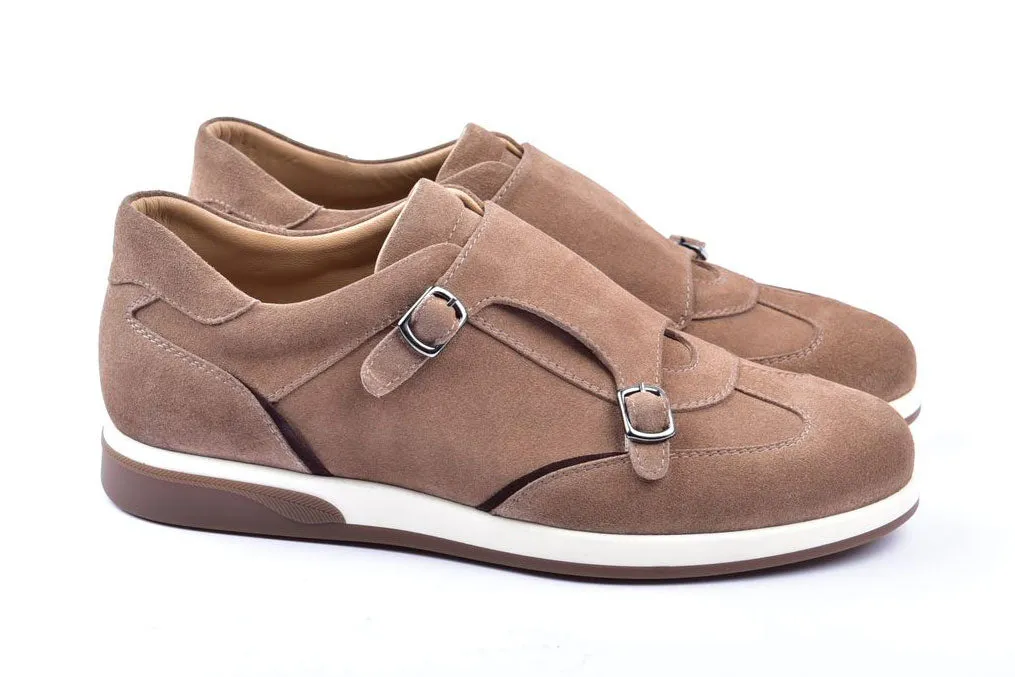 Corrente Suede Double Monkstrap Sneaker Camel