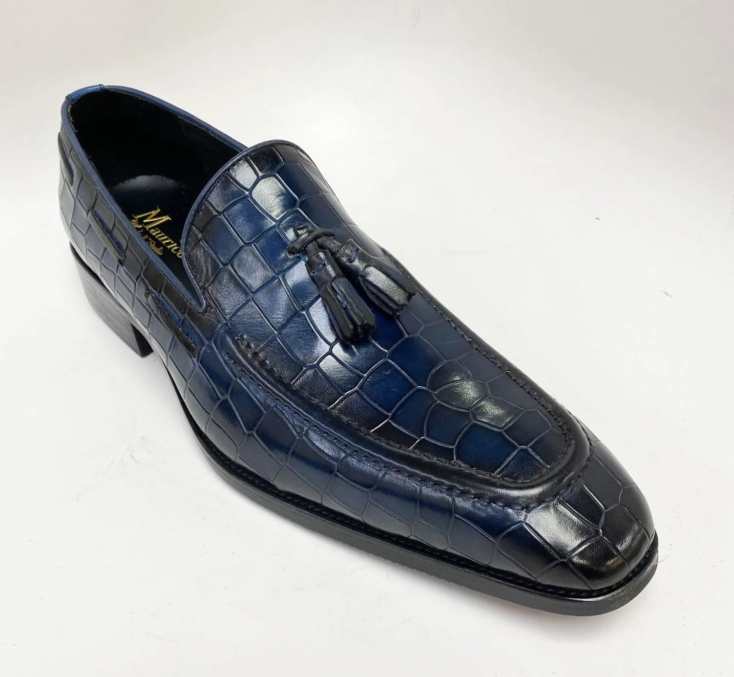 Crocodile Embossed Calfskin Slip-On Loafer Navy