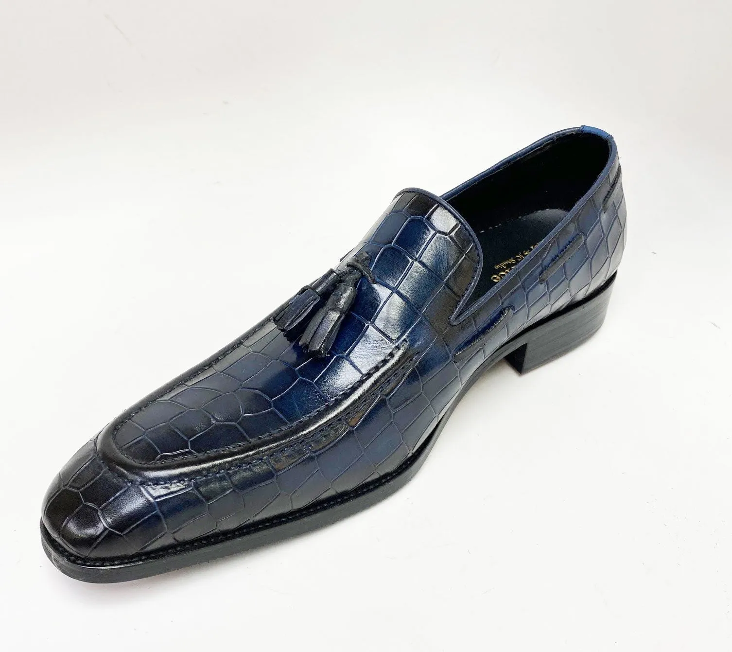 Crocodile Embossed Calfskin Slip-On Loafer Navy