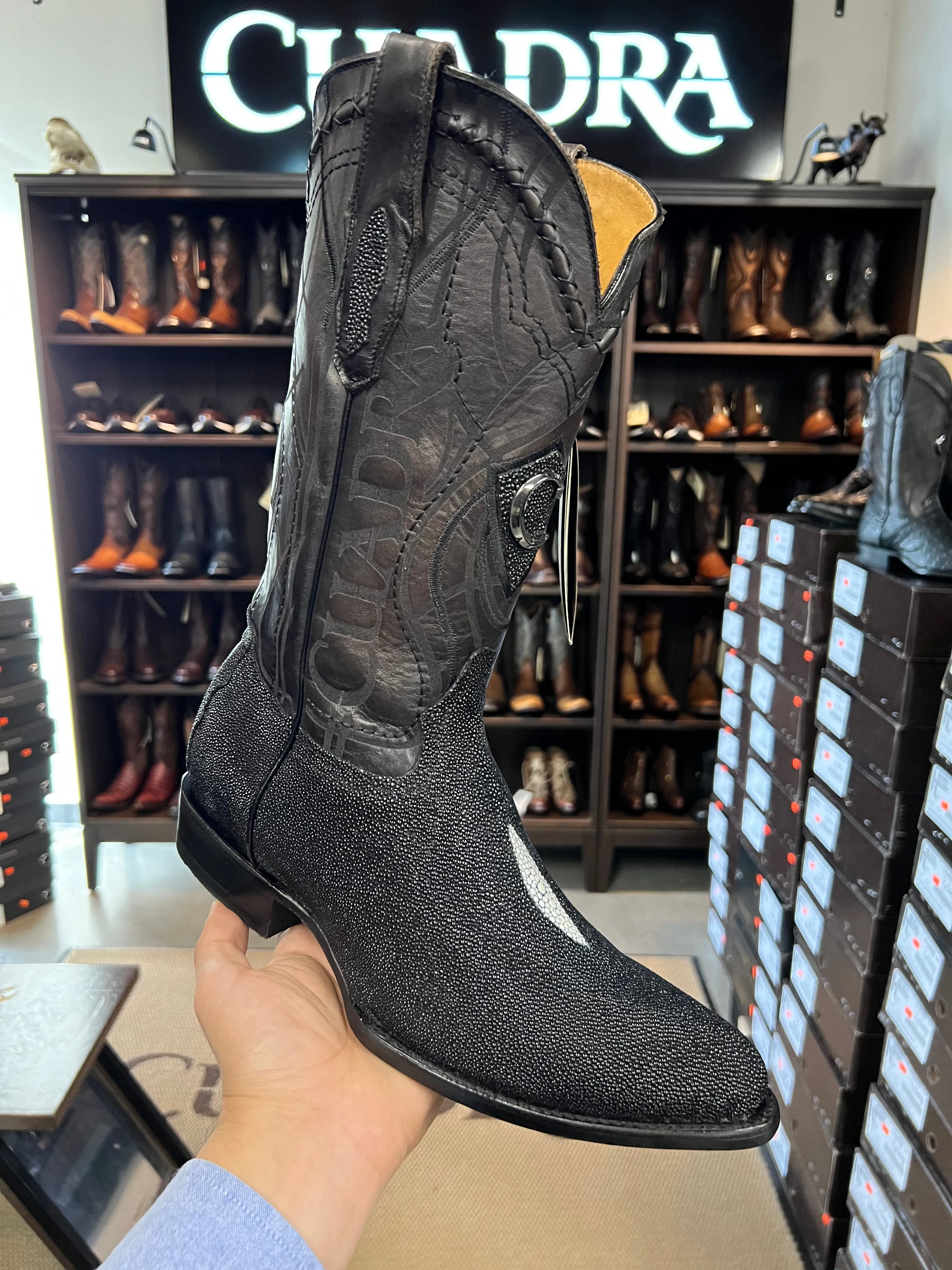 Cuadra Stingray/Mantarraya Black Semi-Oval Toe Cowboy Boots