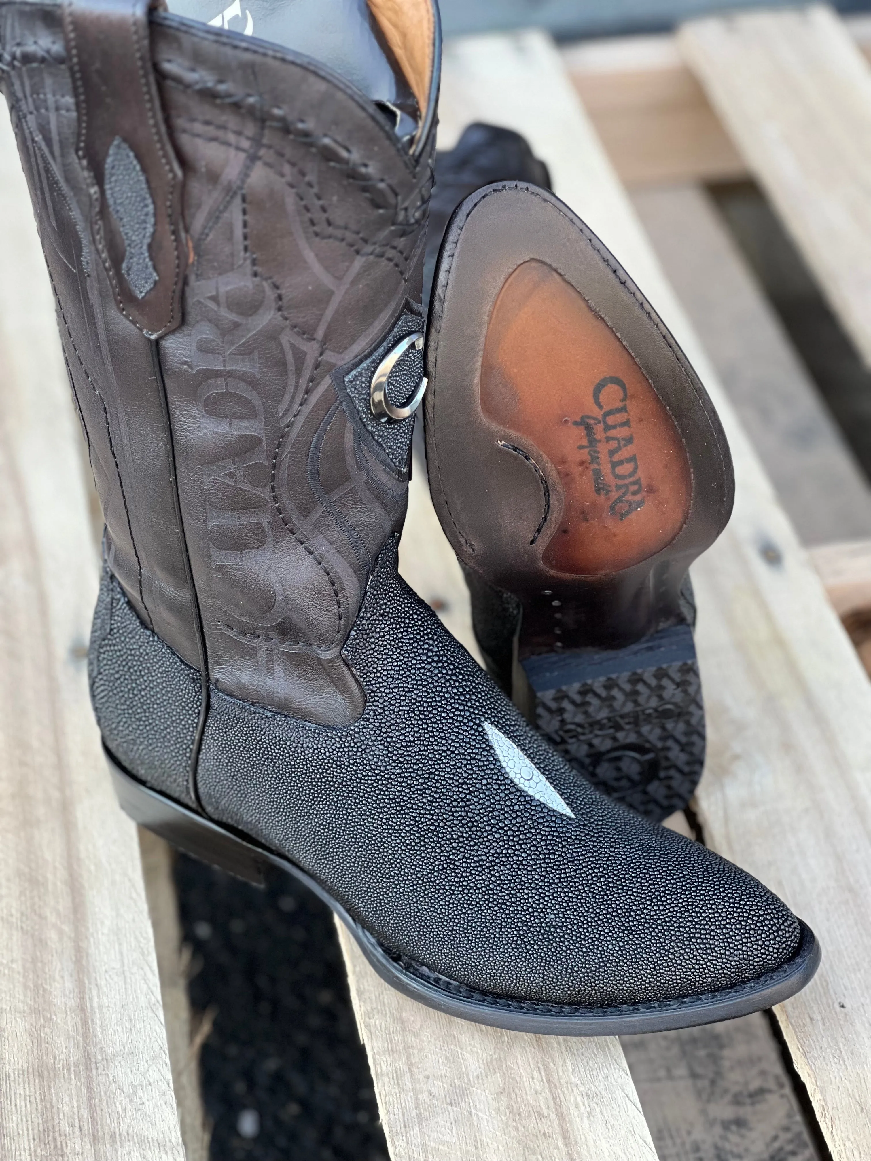 Cuadra Stingray/Mantarraya Black Semi-Oval Toe Cowboy Boots