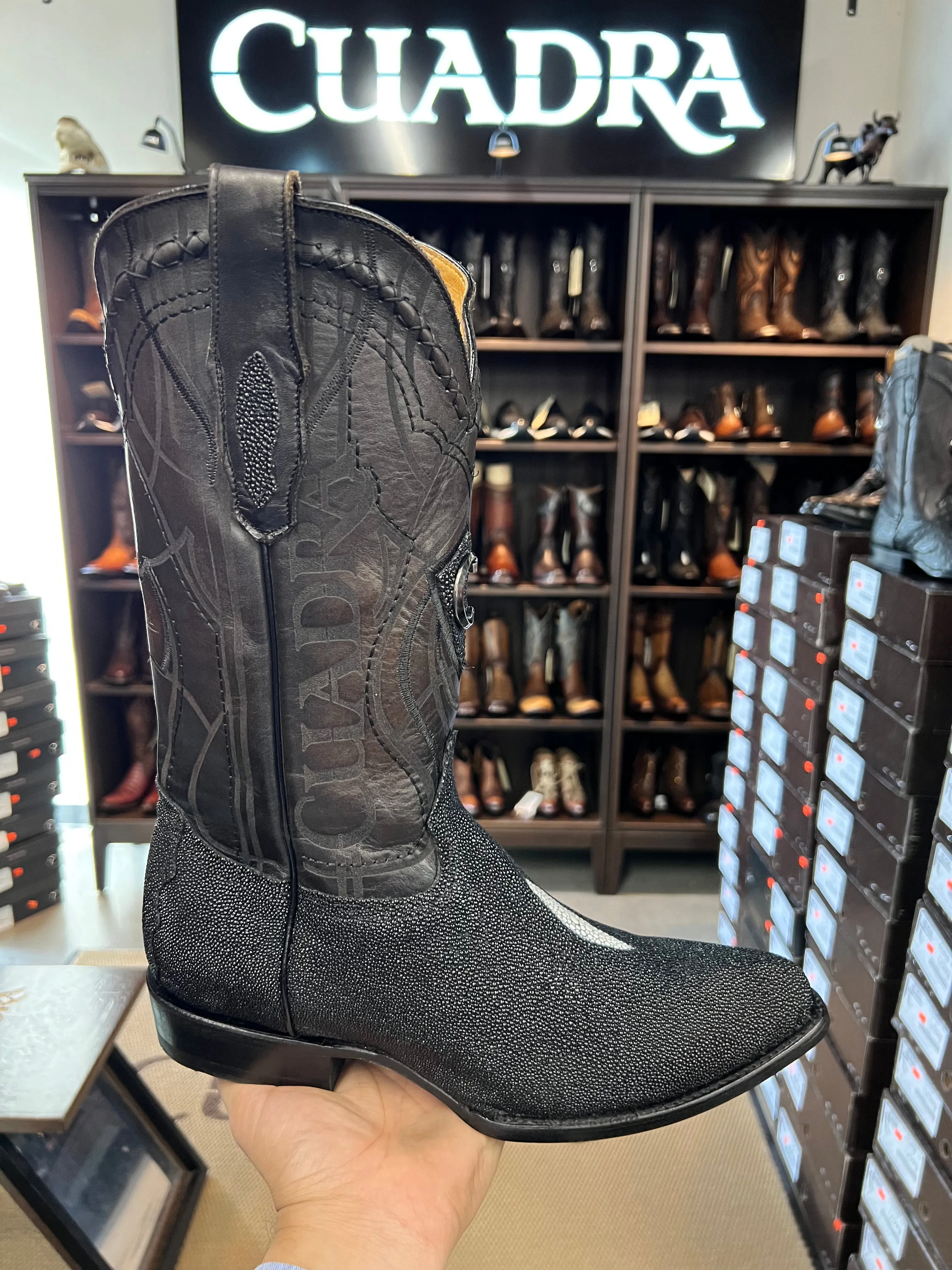 Cuadra Stingray/Mantarraya Black Semi-Oval Toe Cowboy Boots